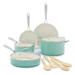 Artisan Healthy Ceramic Nonstick, 12 Piece Cookware Pots and Pans Set in Turquoise