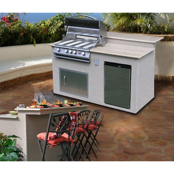 Cal Flame Outdoor Kitchen 4-Burner Barbecue Grill Island with Refrigerator  e6016 - The Home Depot
