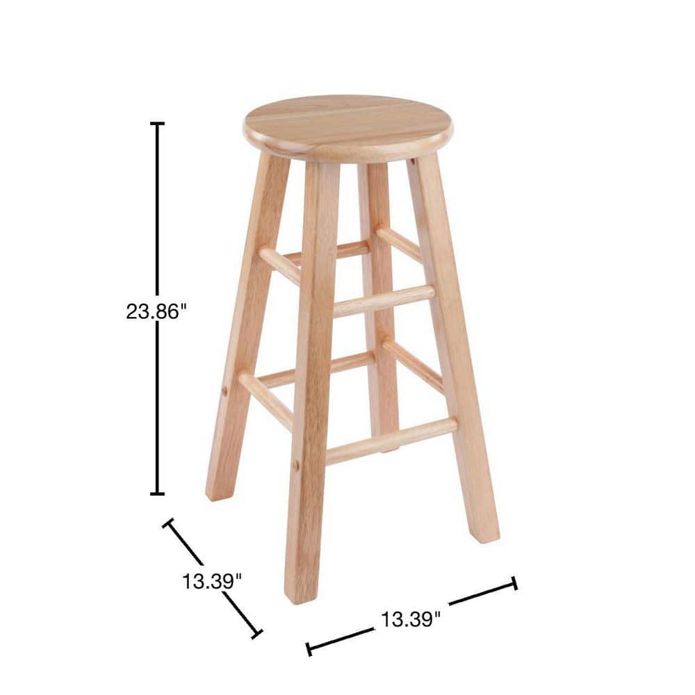 Transitional Natural Wood Backless Counter Stool, 24"H Beige