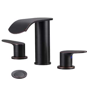 8 in. Widespread Double Handle Waterfall Bathroom Faucet Pop-Up Drain and Supply Hoses in Oil Rubbed Bronze