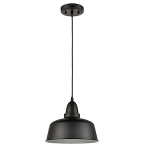 60 Watt 1 Light Black Finished Shaded Pendant Light with Metal Shade and No Bulbs Included