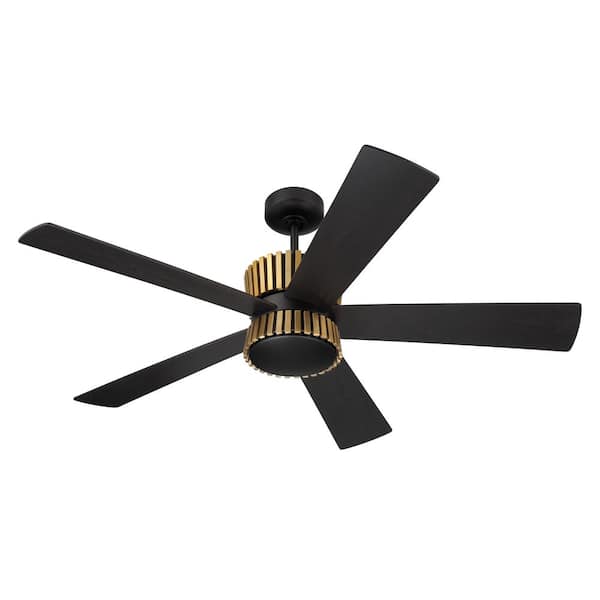 Theiry 52 in. Indoor Flat Black/Satin Brass Finish Ceiling Fan with Smart WiFi Enabled Remote and Optional LED Light Kit