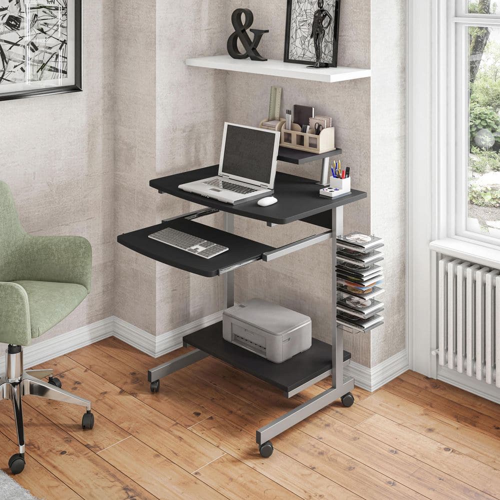 TECHNI MOBILI Graphite Compact Computer Cart With Storage RTA-2018