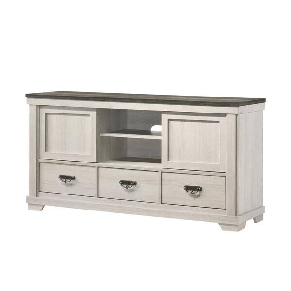 Benjara 63.5 in. White and Brown Wood TV Stand Fits TVs 42 in. with 3 ...