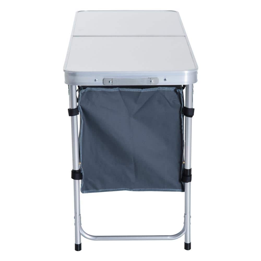 47" White Aluminum Folding Camping Table with Storage Organizer