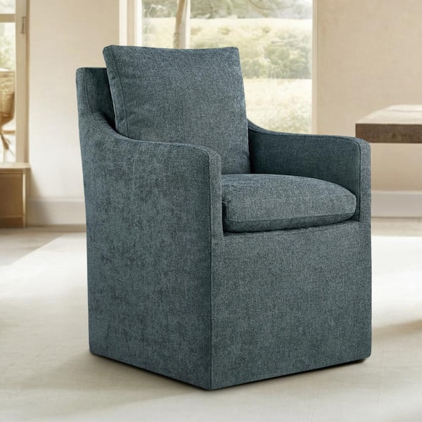 SPRUCE & SPRING Halcyra Blue Fabric Upholstered Dining Chair with Casters No Assembly Modern Accent Armchair for Diningroom Livingroom
