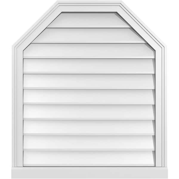 Ekena Millwork 28" x 32" Octagonal Top Surface Mount PVC Gable Vent: Non-Functional with Brickmould Sill Frame