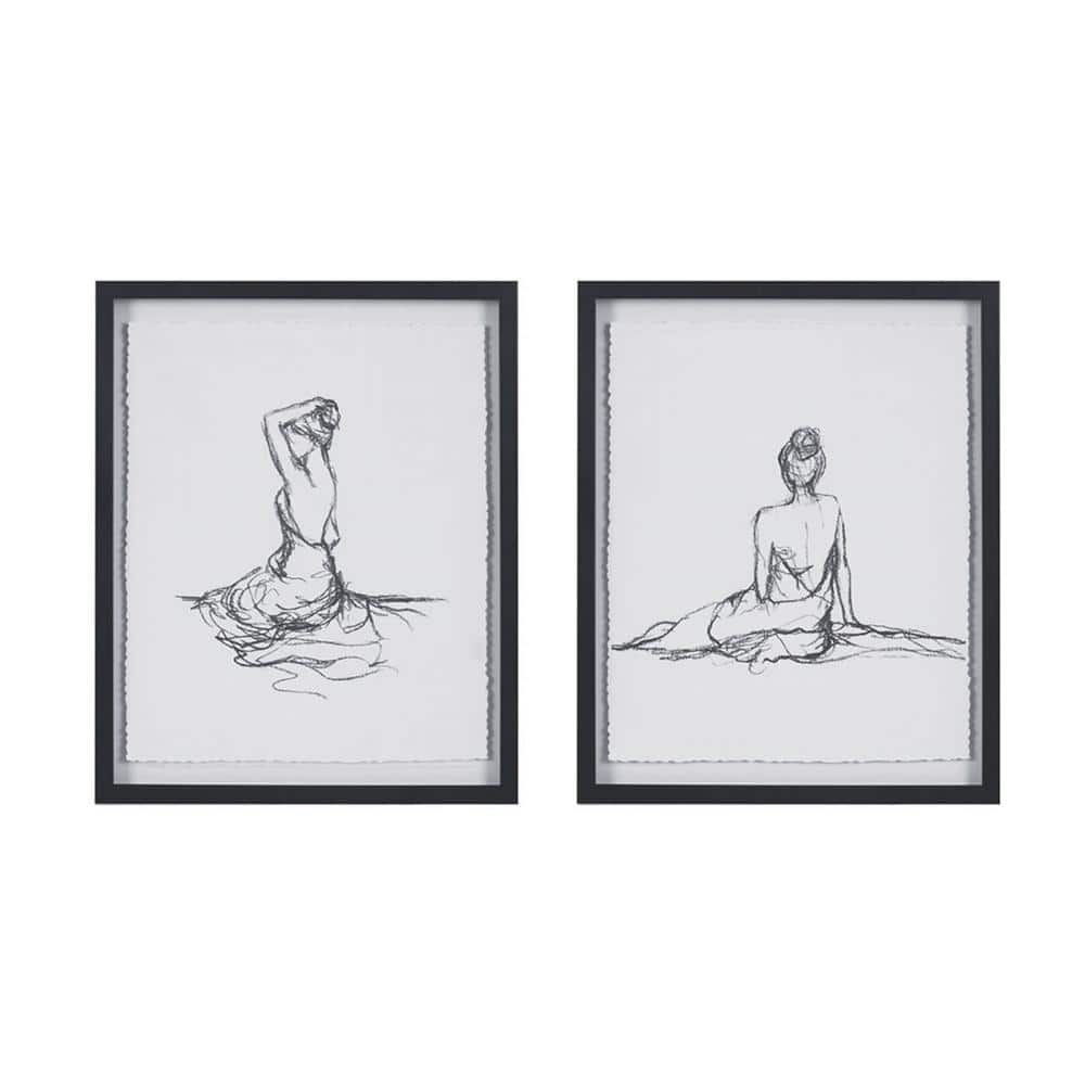 Feminine Figures Black and White Framed Sketch Art Set