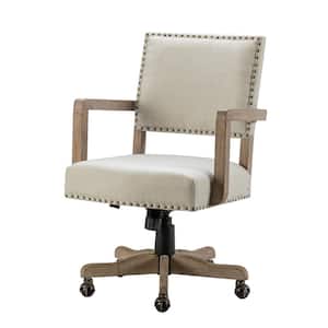 Romilda Modern Linen Fabric Adjustable Height Swivel Task Chair with Nailhead Trim and Solid Wood Base