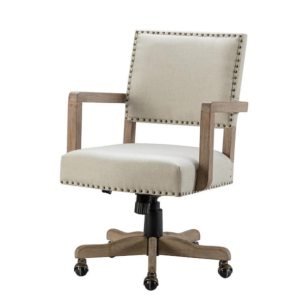 JAYDEN CREATION Romilda Modern Linen Fabric Adjustable Height Swivel Task Chair with Nailhead Trim and Solid Wood Base