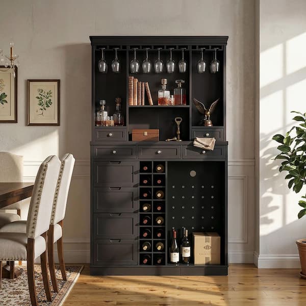 FUFU&GAGA Black 78 in. Accent Cabinet Office Storage Cabinet with