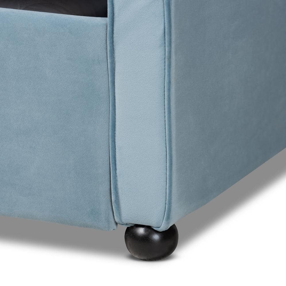 Light Blue Velvet Upholstered Tufted Full Daybed with Trundle