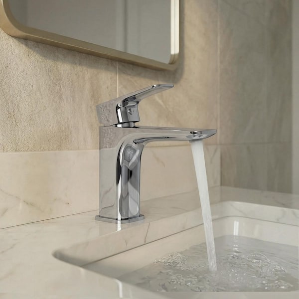 6.5 in. Low-Arc 1-Handle Single Hole Brass Bathroom Sink Faucet with Drain Assembly in Chrome, 1.2 GPM