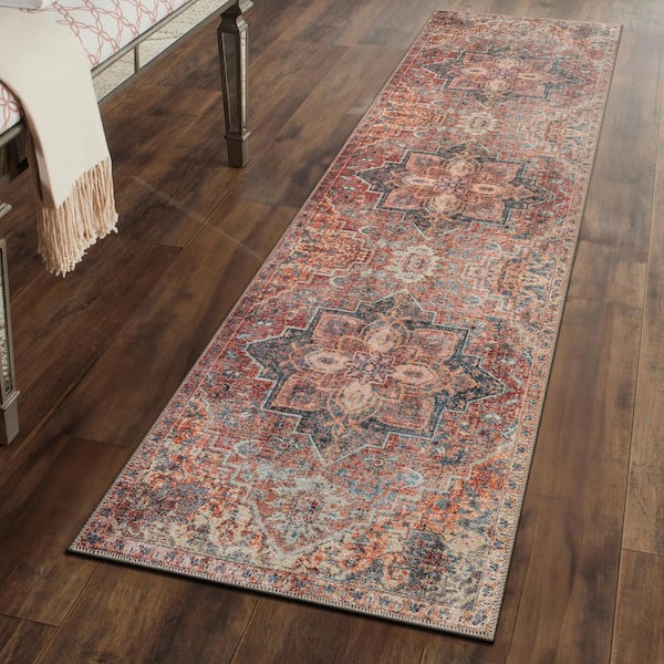 Savina Traditional Machine Washable Area Rug Multi 2 ft. 6 in. x 8 ft. Runner Rug