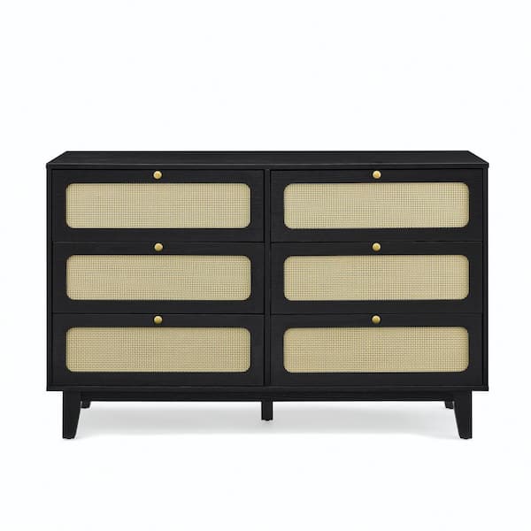 COWLOWN 52 in. W x 15.75 in. D x 32.75 in. H Black Linen Cabinet with 6 Drawers