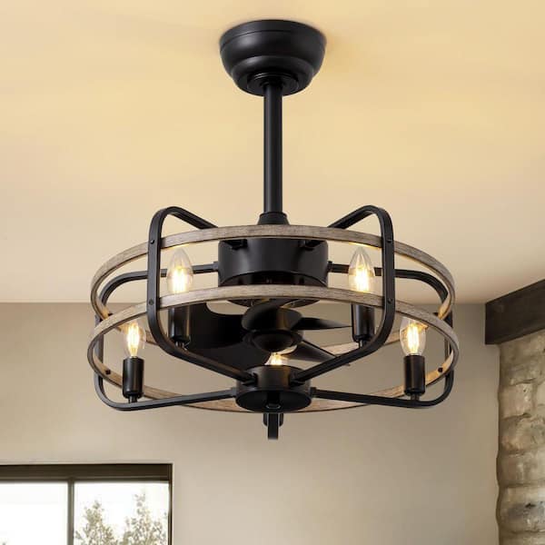 20 in. Indoor Farmhouse Black Caged Chandelier Ceiling Fan with Remote Included with No Bulb Included for Kitchen