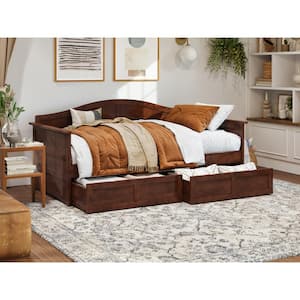 Acadia Walnut Twin Solid Wood Daybed with Set of 2-Bed Drawers