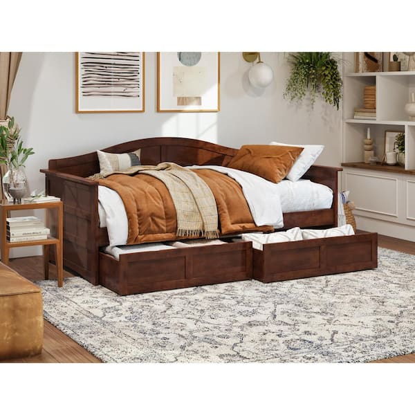 AFI Acadia Walnut Twin Solid Wood Daybed with Set of 2-Bed Drawers