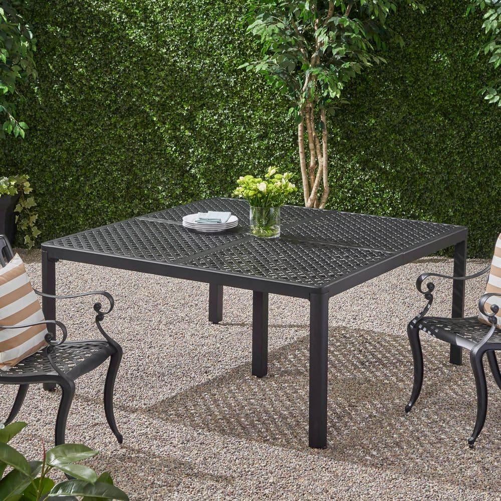 Antique Matte Black Outdoor Modern Aluminum Dining Table with Woven Accents