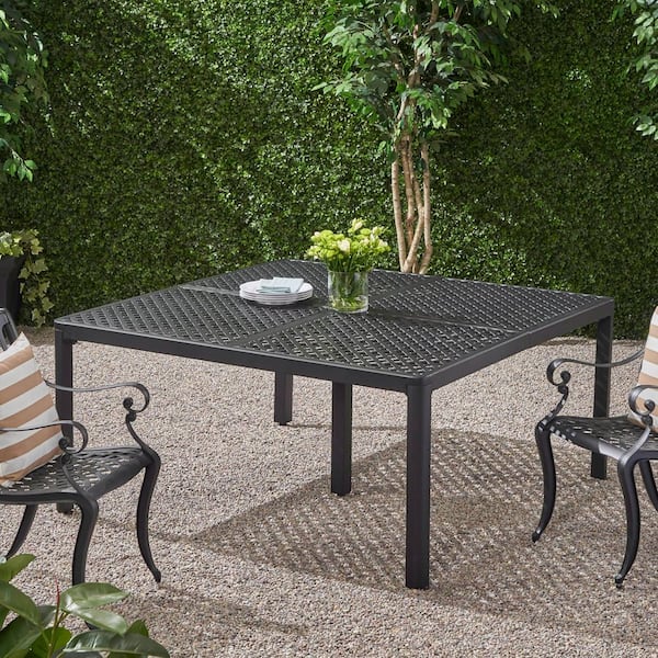 Unbranded Antique Matte Black Outdoor Modern Aluminum Dining Table with Woven Accents by Christopher Knight Home