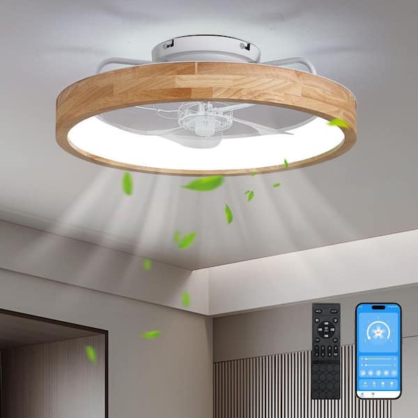 20 in. Wood Color-A Ceiling Fanwith Light, Flush Mount Ceiling Fan with Remote, Adjustable Color Temperature