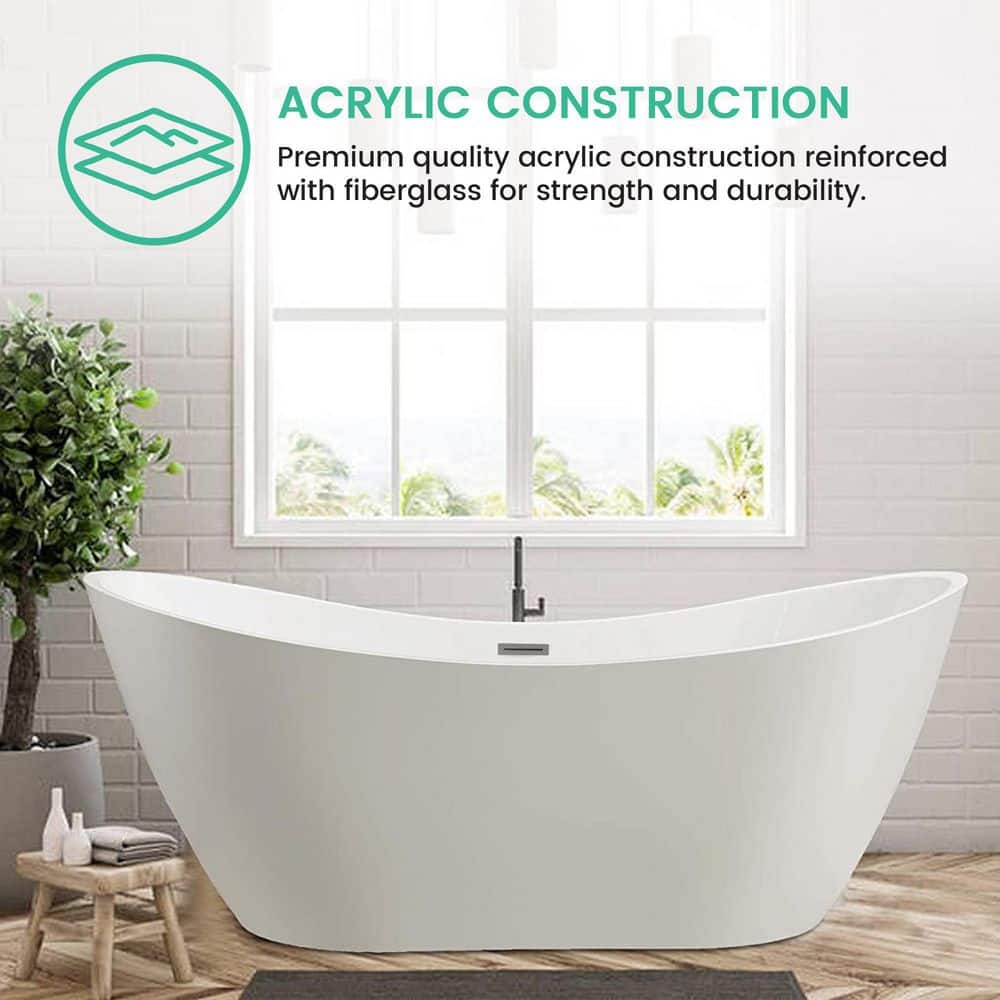 Ophelia 71'' White Acrylic Freestanding Soaking Bathtub