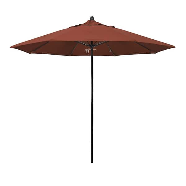 California Umbrella 9 ft. Black Fiberglass Commercial Market Patio Umbrella with Fiberglass Ribs and Push Lift in Terracotta Olefin