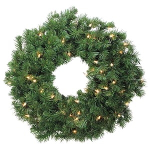 24 in. Pre-Lit Deluxe Windsor Pine Artificial Christmas Wreath with Clear Lights