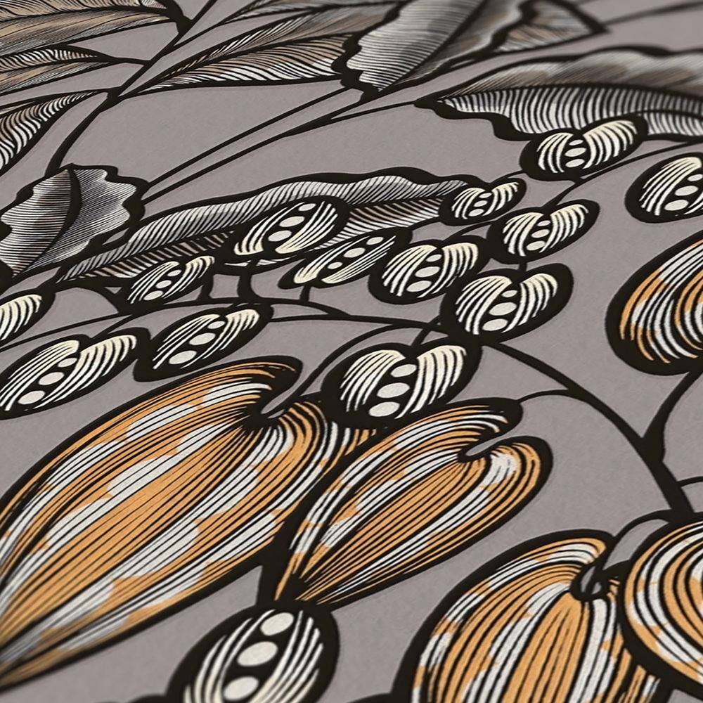 Leif Grey and Orange Floral Non-Woven Wallpaper Roll