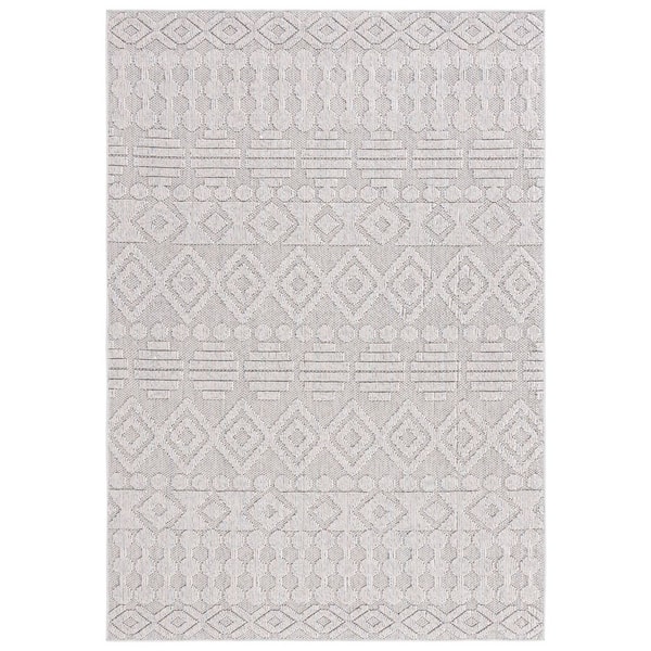 SAFAVIEH Global Gray/Ivory 5 ft. x 8 ft. Ornate Diamond Indoor/Outdoor Area Rug