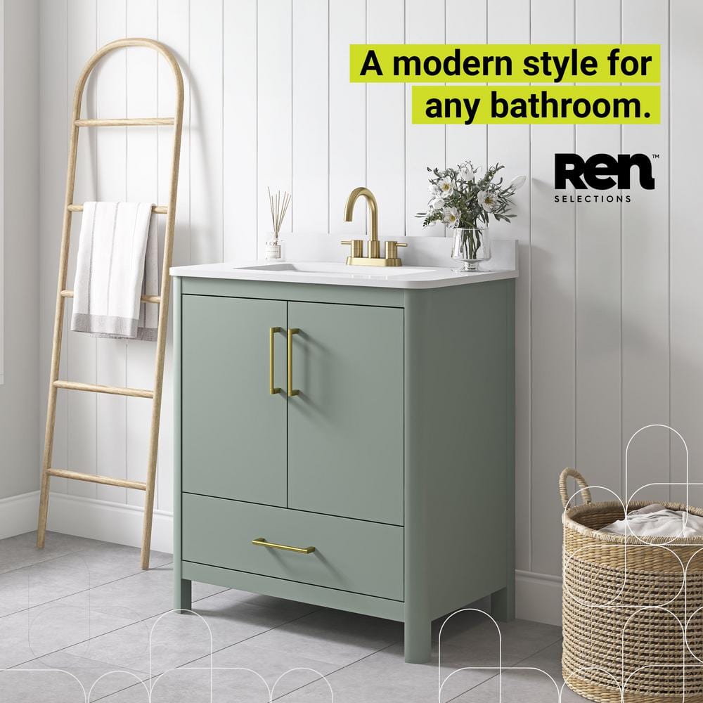 Sage Green Freestanding Bathroom Vanity with Engineered Marble Top