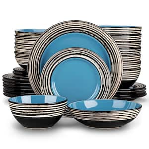 32-Piece Rustic Chic Style Bark glaze Blue Stoneware Dinnerware Set Service for 8