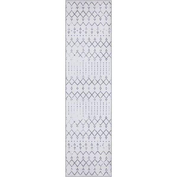 Leila Moroccan Diamond Trellis Machine-Washable Ivory/Gray 2 ft. x 8 ft. Runner Rug