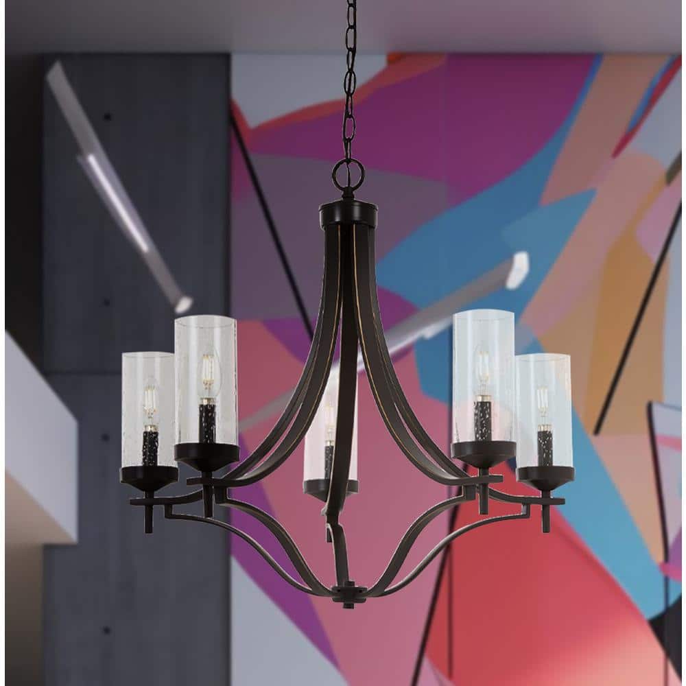 Elyton 5-Light Downton Bronze Chandelier with Clear Seedy Glass Shade
