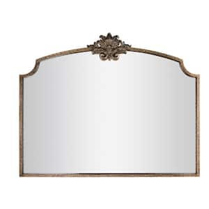 36 in. W x 29 in. H Arched Framed Floating Bathroom Vanity Mirror in Antique Gold Carved Finshed