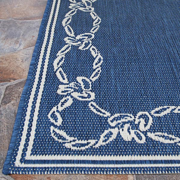 The Rope Co. Braided Rope Doormat - 24 x 38, Sand & Navy