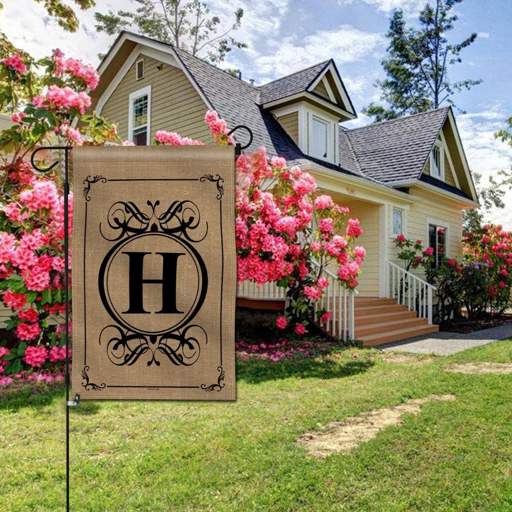 Monogram Letter H Black and Beige Garden Flag