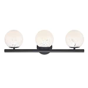 Crown Heights 25 in. 3-Light Matte Black Vanity Light with White Art Glass Shades