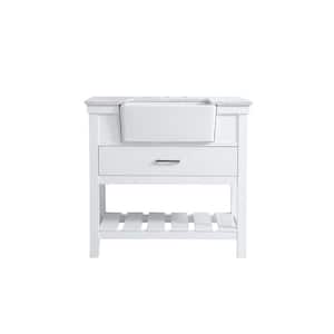 Timeless Home 36 in. W x 22 in. D x 34.13 in. H Single Bathroom Vanity Side Cabinet in White with White Marble Top
