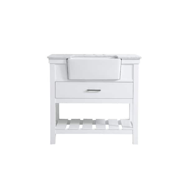 Unbranded Timeless Home 36 in. W x 22 in. D x 34.13 in. H Single Bathroom Vanity Side Cabinet in White with White Marble Top