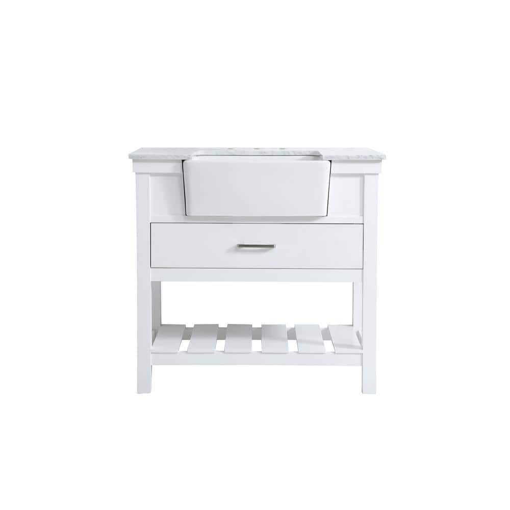 36 in. Single Sink White Bath Vanity with Carrara White Marble Top