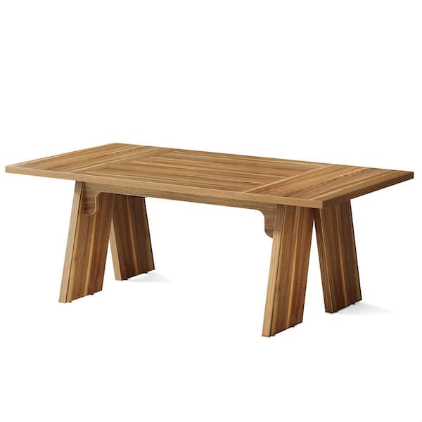 BYBLIGHT Sealey Farmhouse Brown Wood 71 in. Trestle Dining