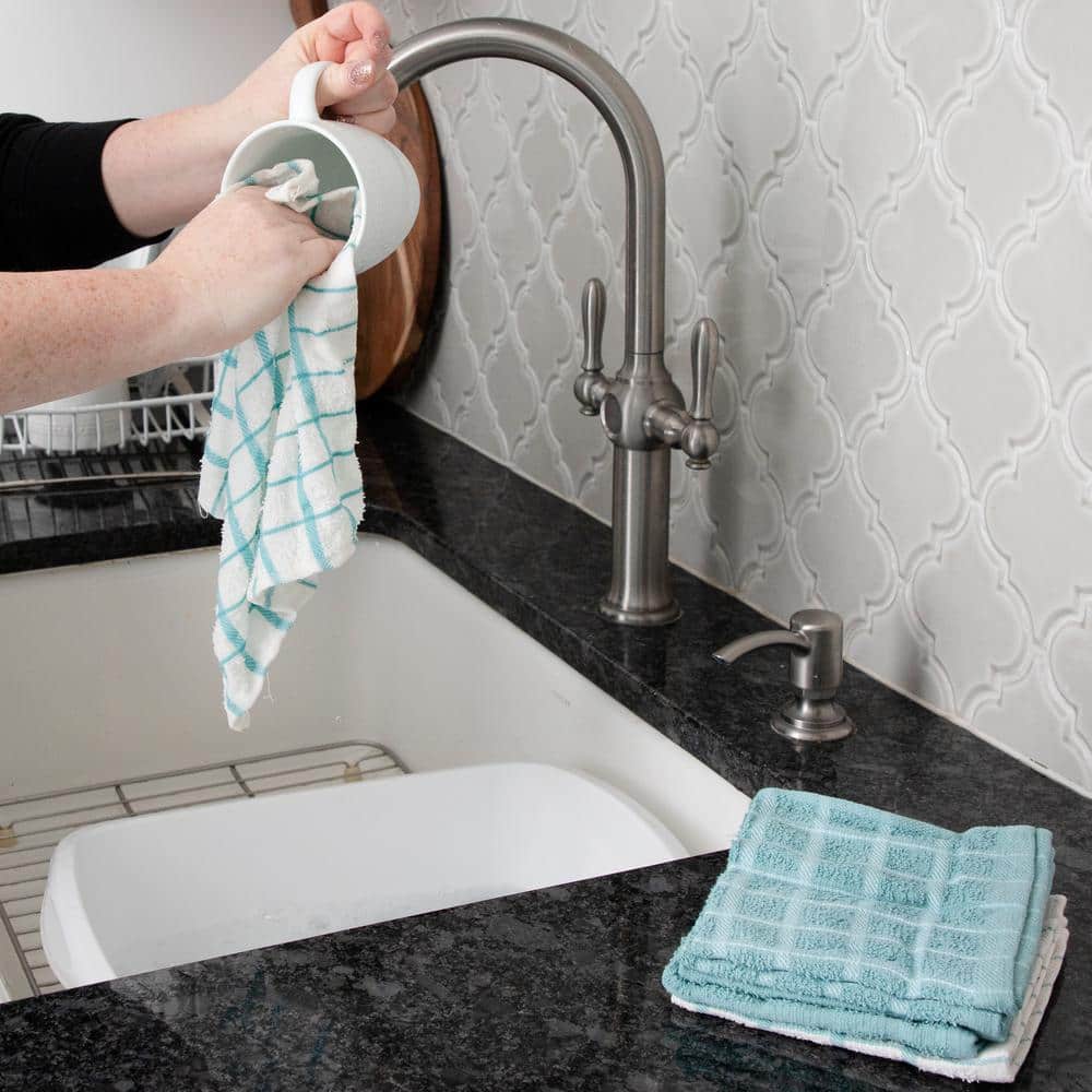 Dew Blue Cotton Terry Check Kitchen Towel Set