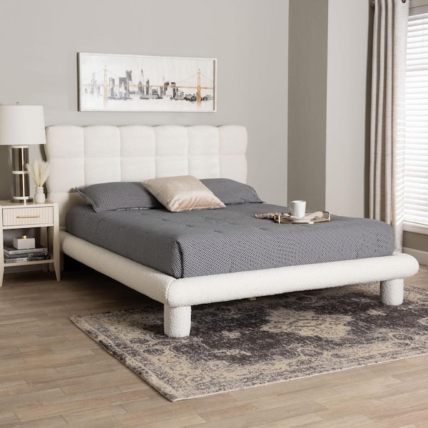 Baxton Studio Ralayna Ivory White Wood Frame Queen Platform Bed