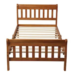 Oak Wood Platform Bed Twin Bed Frame Panel Bed Mattress Foundation Sleigh Bed with Headboard and Footboard