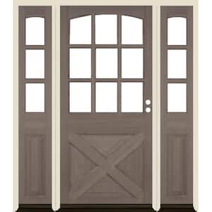 64 in. x 80 in. Farmhouse X Panel LH 1/2 Lite Clear Glass Grey Stain Douglas Fir Prehung Front Door with DSL