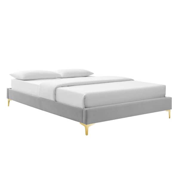 MODWAY Sutton Light Gray King Performance Velvet Platform Bed Frame