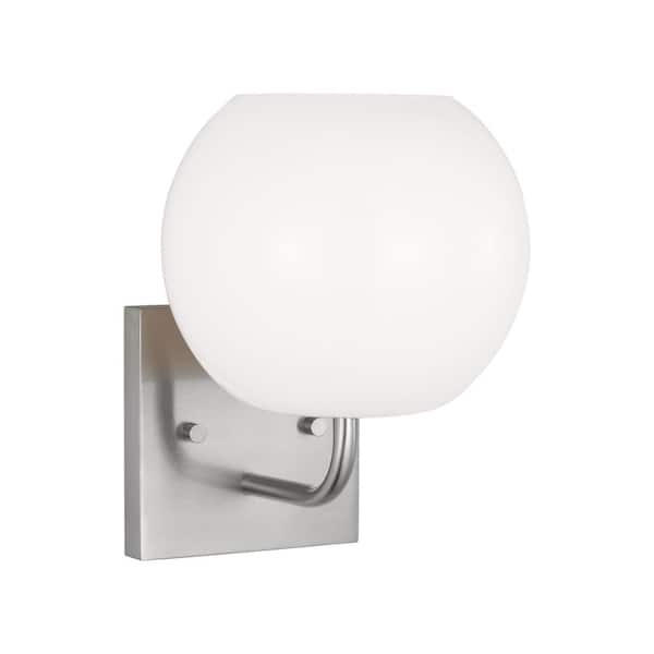 Doraville Small 6.825 in. 1-Light Brushed Steel Bathroom Vanity Light with an Opal Glass Shade