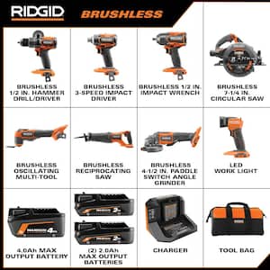 18V Brushless Cordless 8-Tool Combo Kit with (2) 2.0 Ah and (1) 4.0 Ah MAX Output Batteries, and Charger