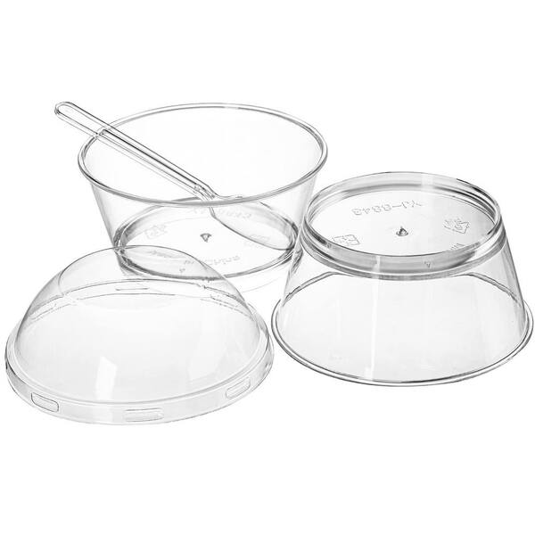 Wudkey 100-Pack 3.5 in. 5 oz. Disposable Thick Plastic Dessert Cups with Lids and Spoons, Clear Mini Reusable Serving Bowls